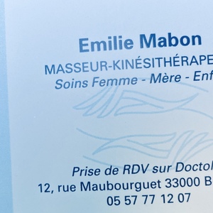Émilie MABON Bordeaux, , Périnéologie Féminine, Prise en charge des femmes en Pré & Post Partum, Pratique sportive & Périnéologie, Kinésithérapie & Cancer du Sein, Prise en charge des Lymphœdèmes, Drainage Lymphatique Manuel, Traitement des cicatrices, Gymnastiques abdominales, Massage Pédiatrique, Portage Physiologique